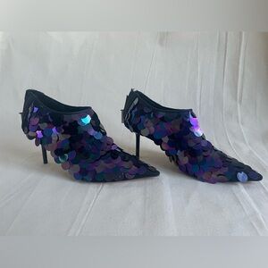 Zara Iridescent Black and Purple Sequin Heels